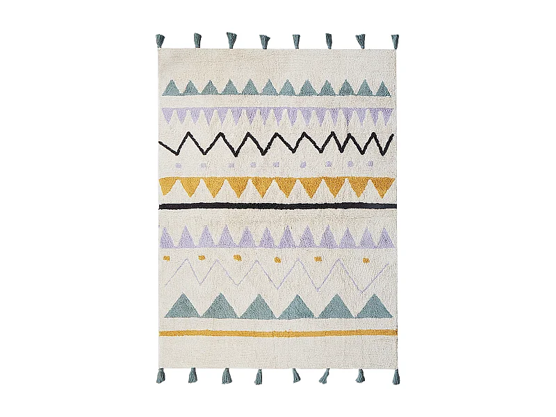 Teppich Baumwolle beige / grün rechteckig 140x200cm mit Muster für Kinder Zaysan