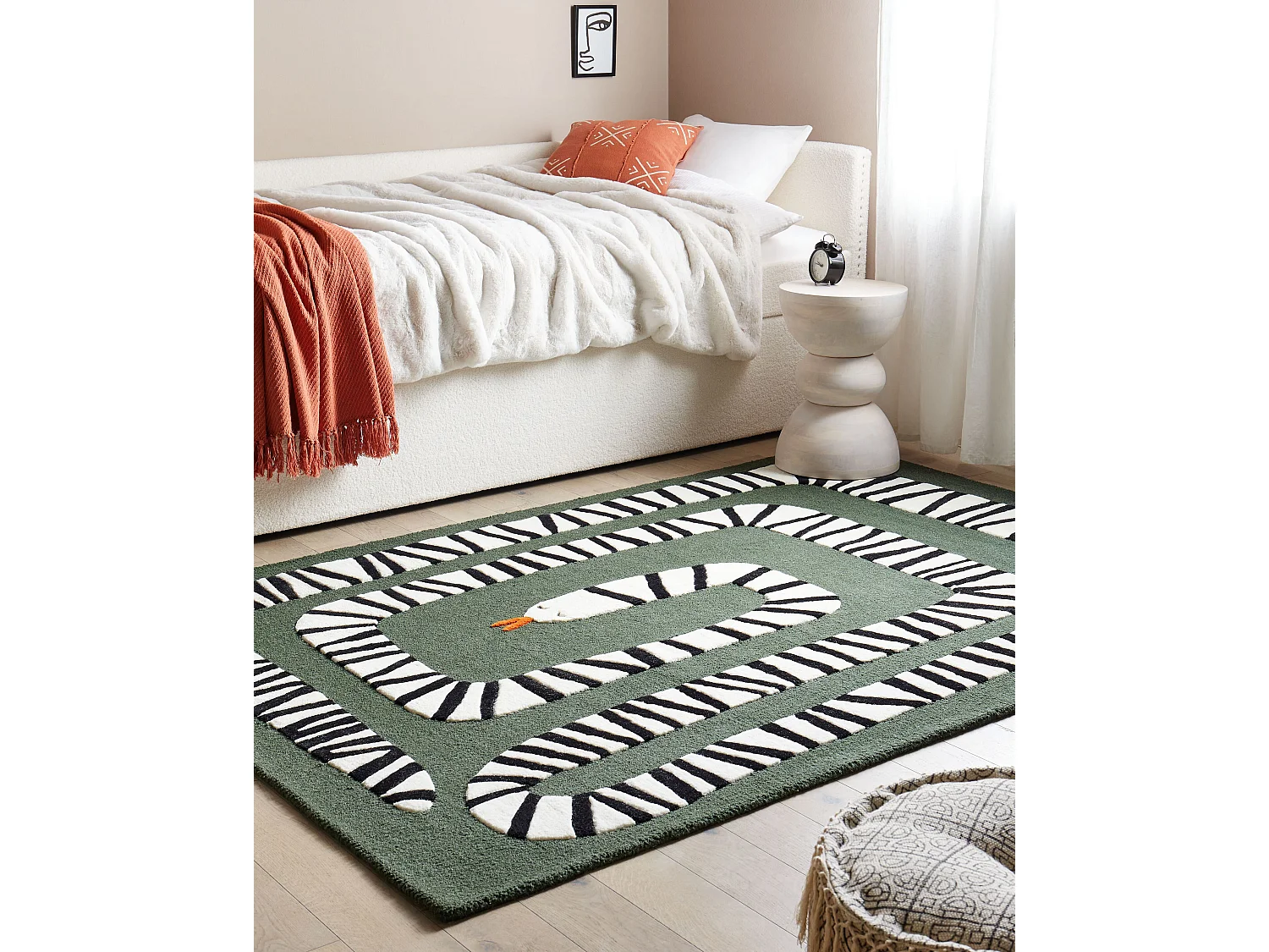 Tapete com motivo de cobra em lã verde 160 x 230 cm OKAPI