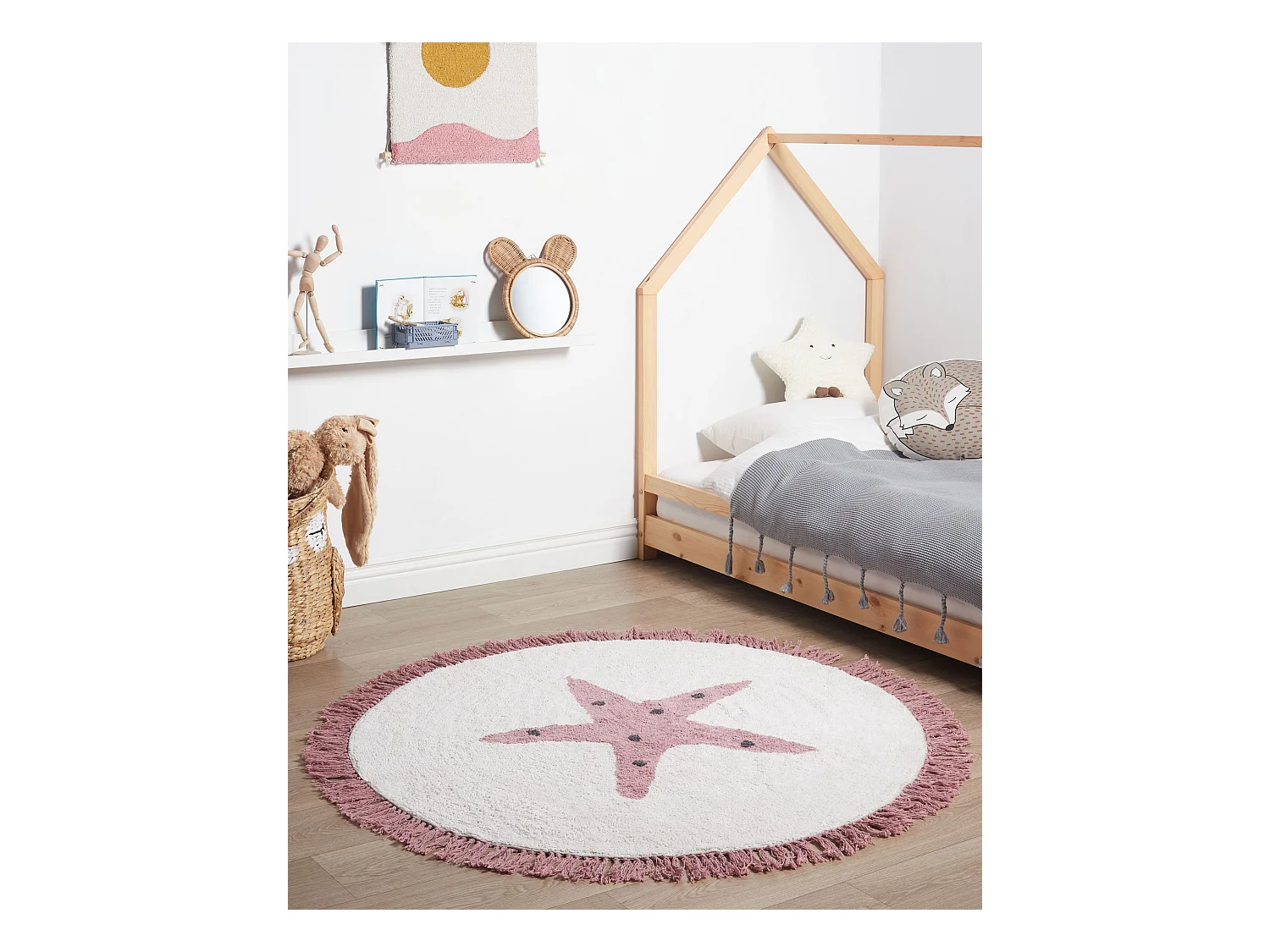 Vloerkleed katoen wit ⌀ 120 cm STARS