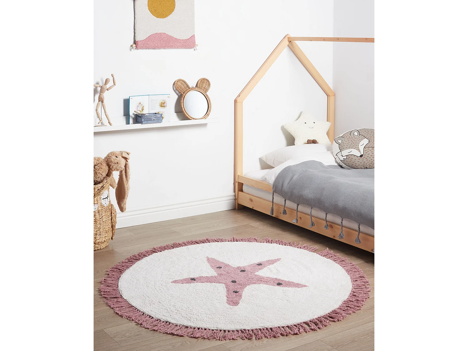 Tapis en coton 120 cm blanc cassé STARS