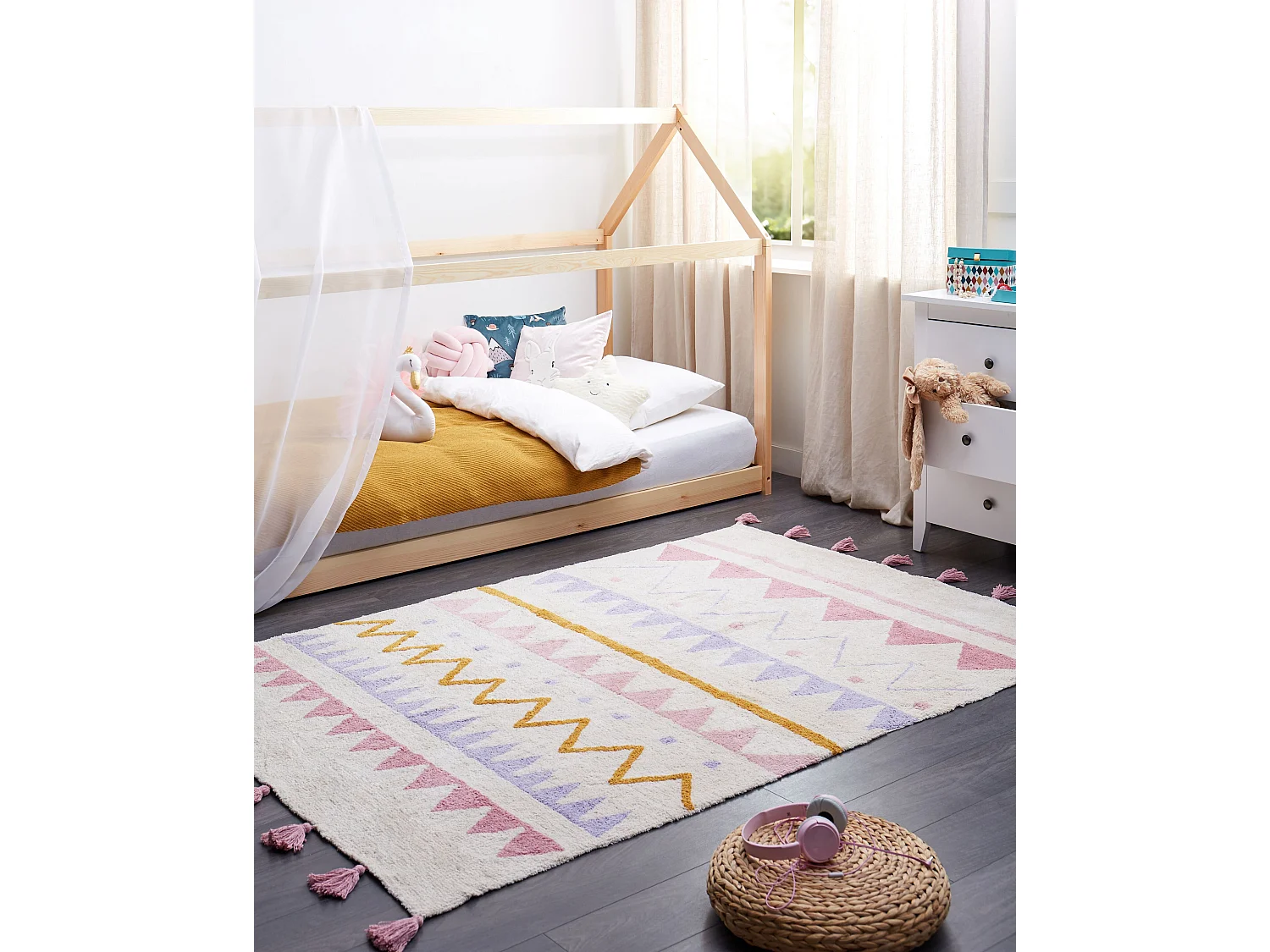 Tapis enfant en coton beige et rose 140 x 200 cm ZAYSAN