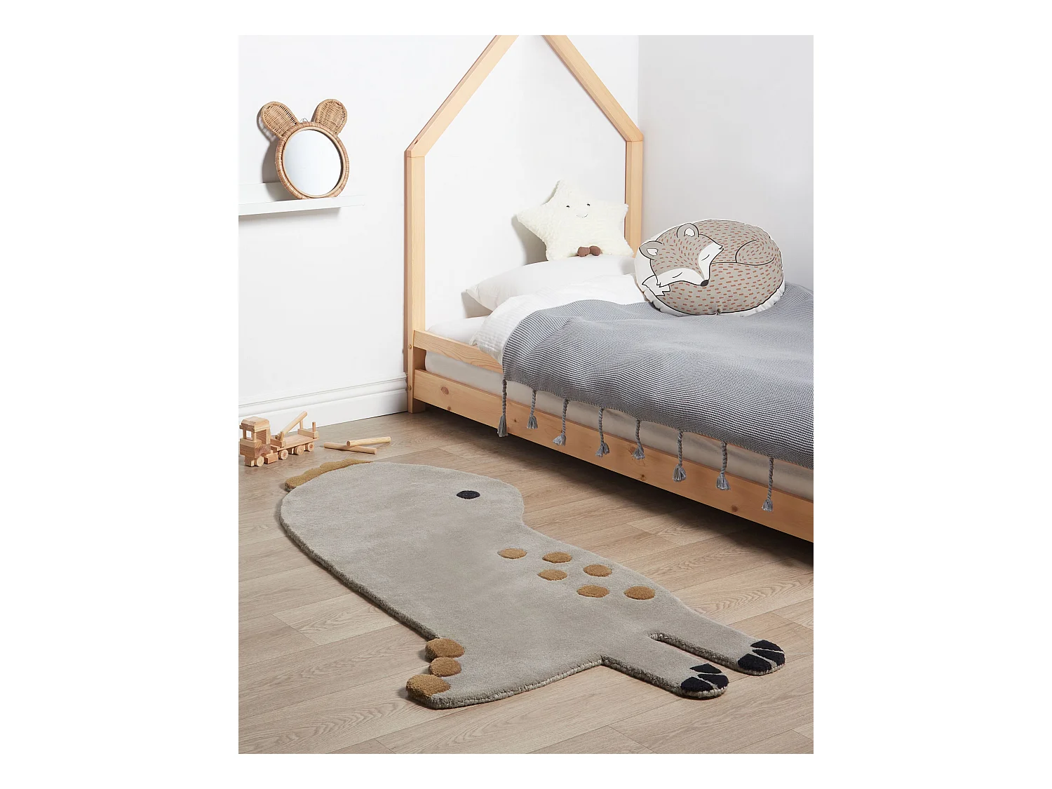 Tapete com forma de dinossauro em lã cinzenta 100 x 160 cm DINO