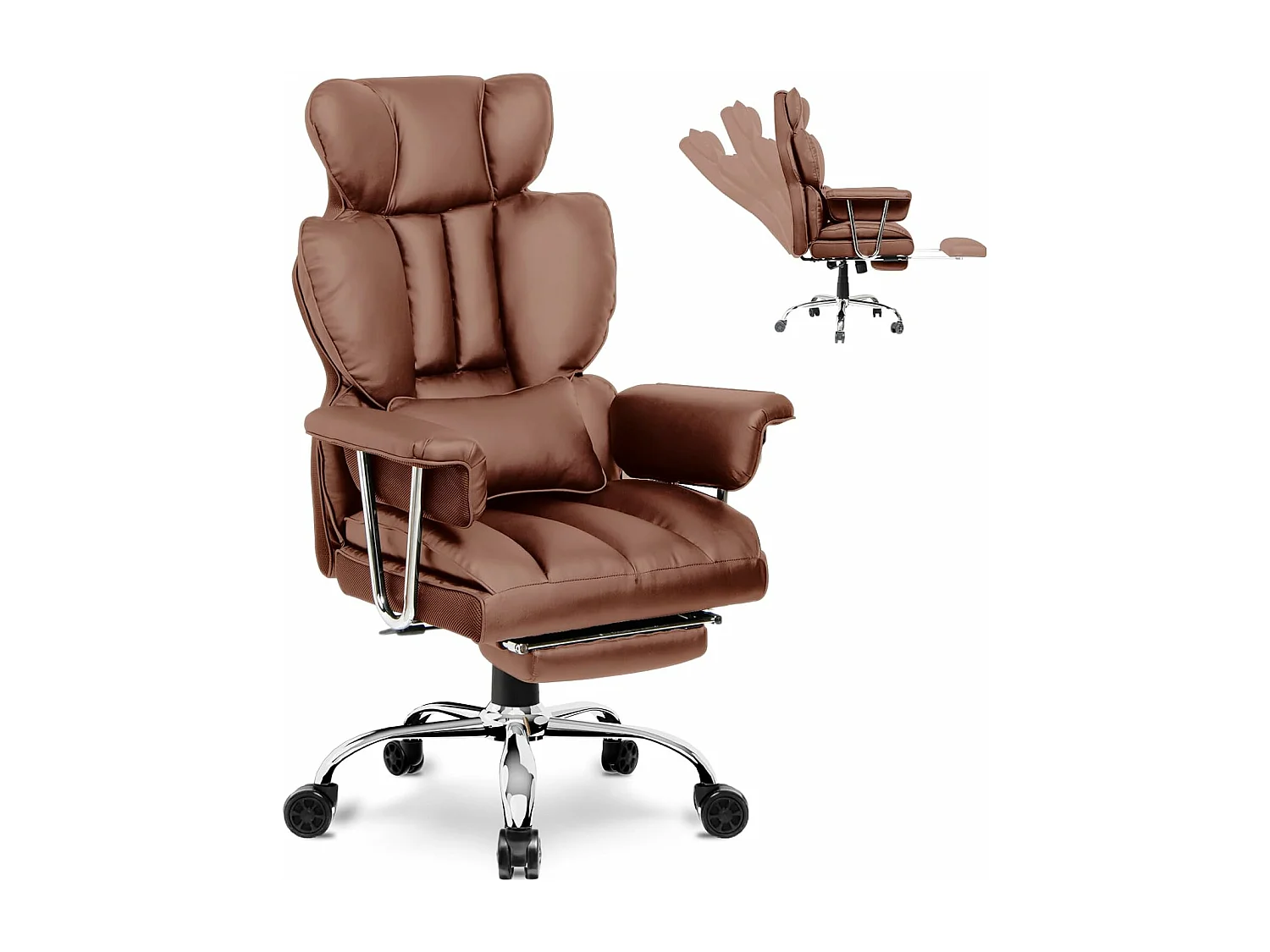 Cadeira de escritório ergonómica com assento almofadado de grandes dimensões e almofada de apoio lombar