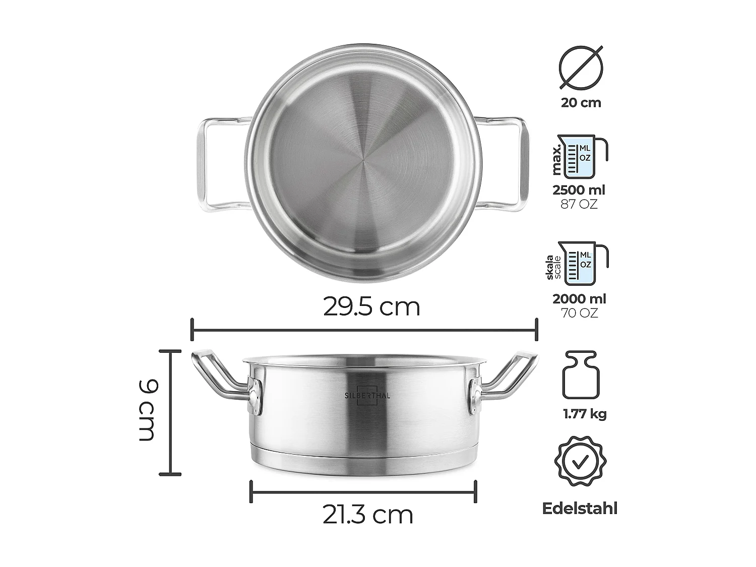 SILBERTHAL Kochtopf Induktion 20 cm - Edelstahl -