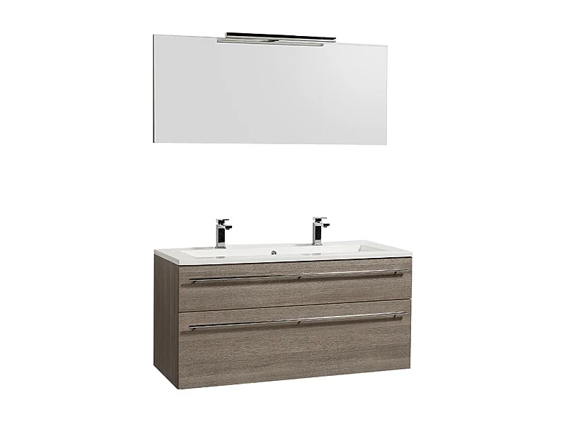 Meuble sous-vasque 120cm + vasque + miroir + éclairage MAIA / Décor Chêne clair grisé