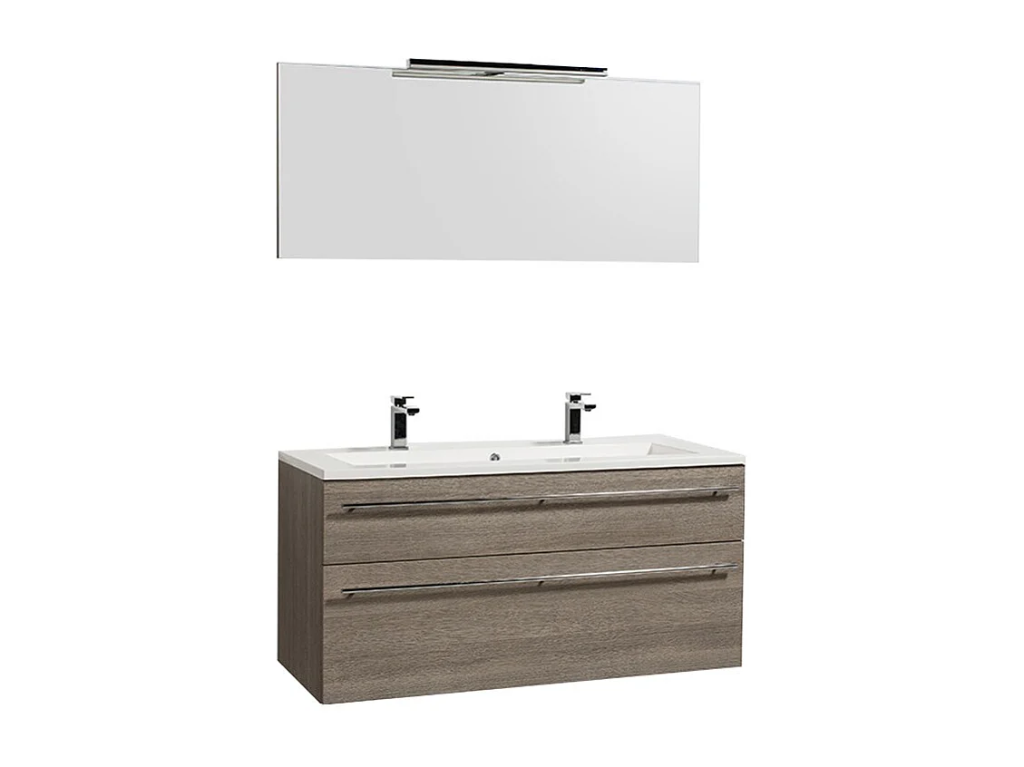 Meuble sous-vasque 120cm + vasque + miroir + éclairage MAIA / Décor Chêne clair grisé