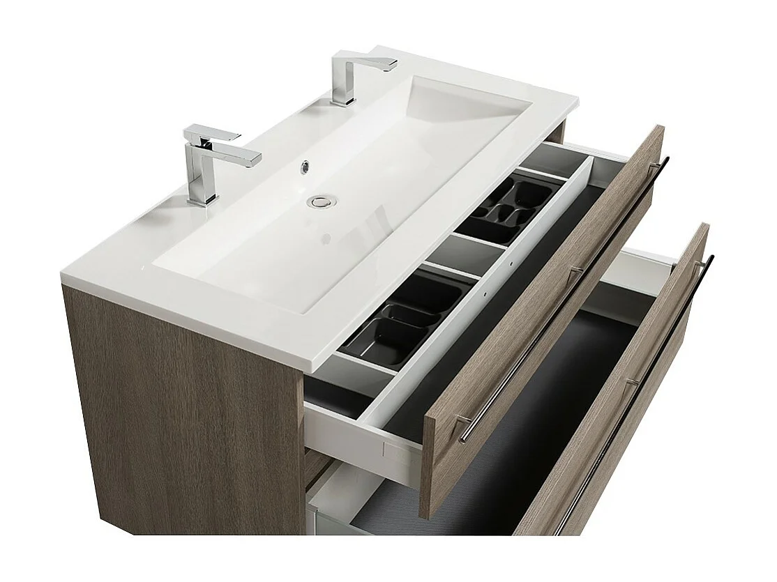 Meuble sous-vasque 120cm + vasque + miroir + éclairage MAIA / Décor Chêne clair grisé