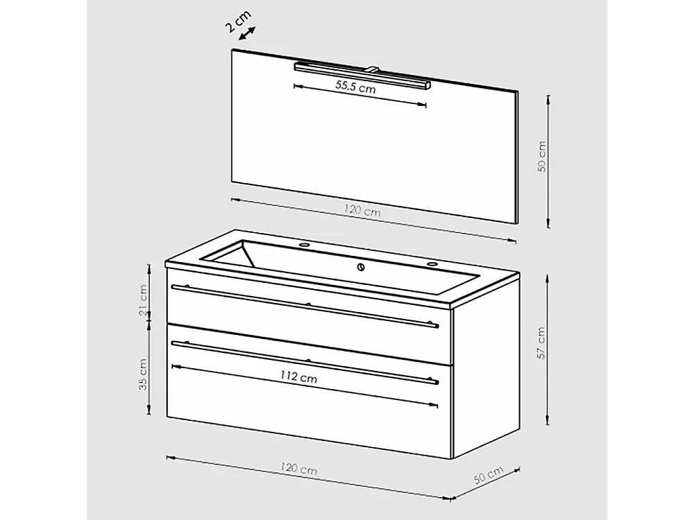 Meuble sous-vasque 120cm + vasque + miroir + éclairage MAIA / Décor Chêne clair grisé