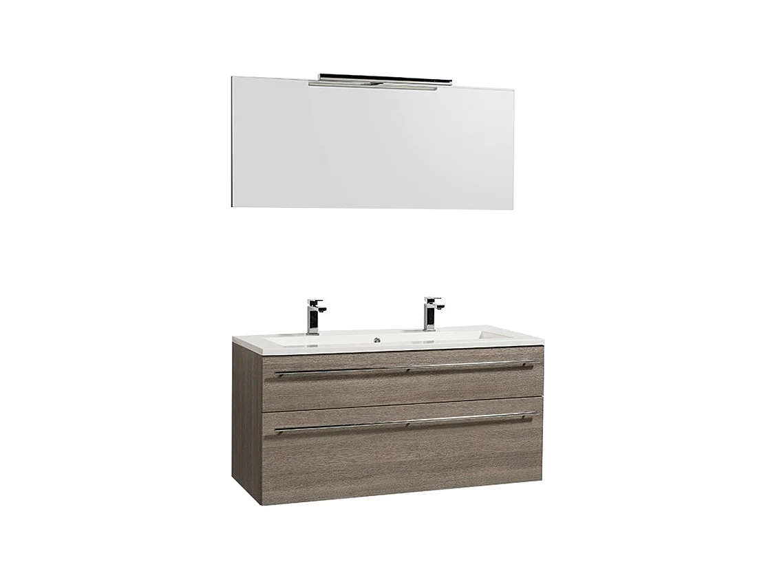 Meuble sous-vasque 120cm + vasque + miroir + éclairage MAIA / Décor Chêne clair grisé