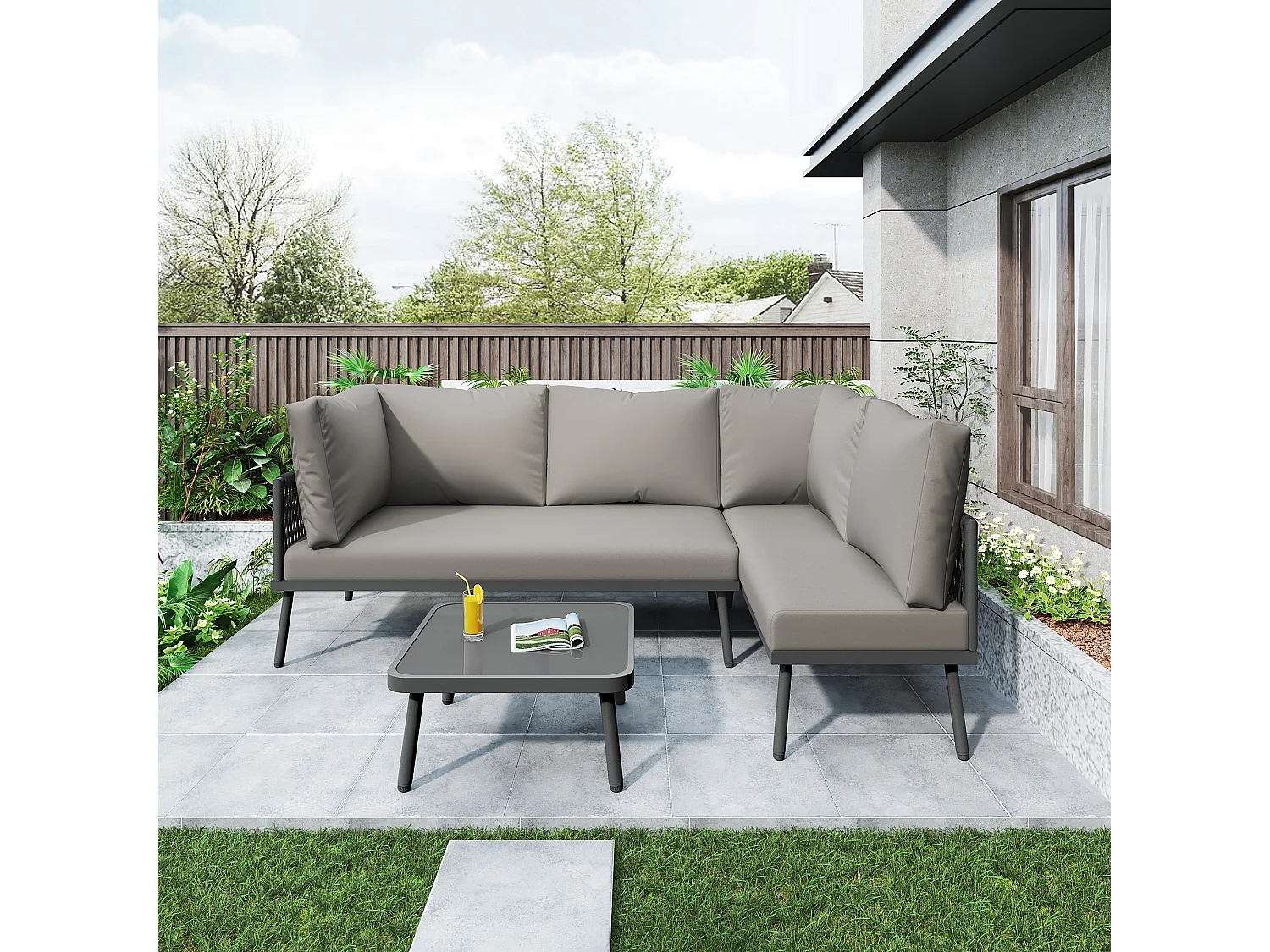 Cama acolchoada para adulto 180 x 418 cm, sem cabeceira, com faixa LED (monocromática), base com suspensão hidráulica, bege.