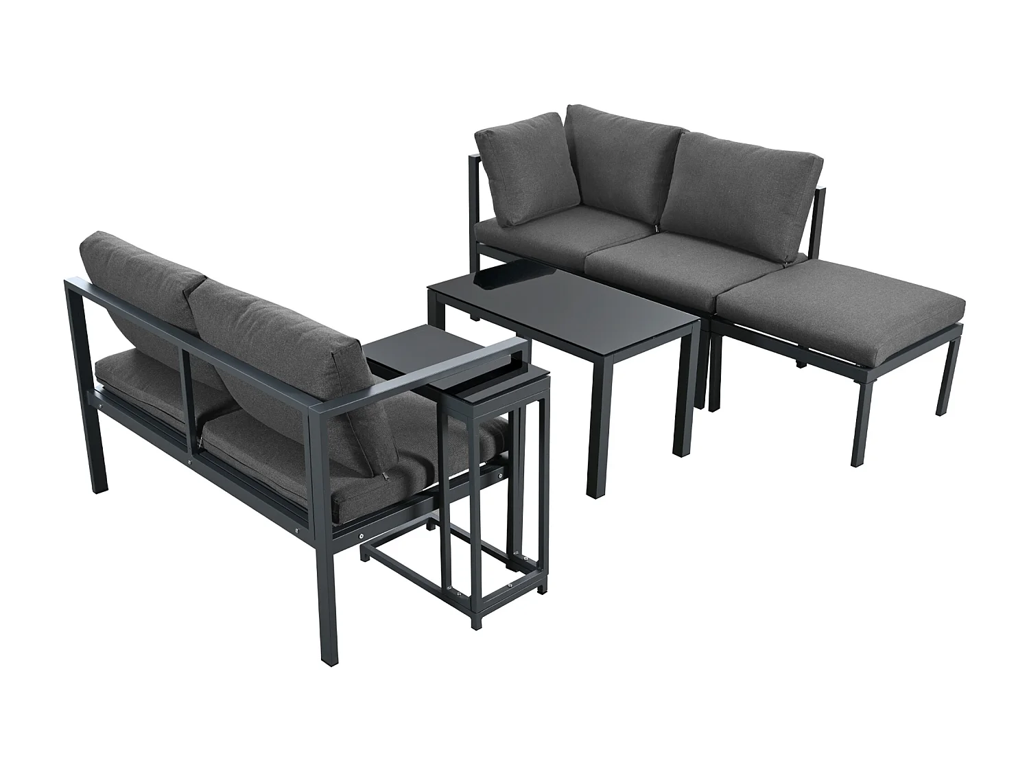 Ensemble de fauteuils de salon de jardin en aluminium pour 6 - 8 personnes, résistant aux intempéries, set de 5, y compris tous les coussins