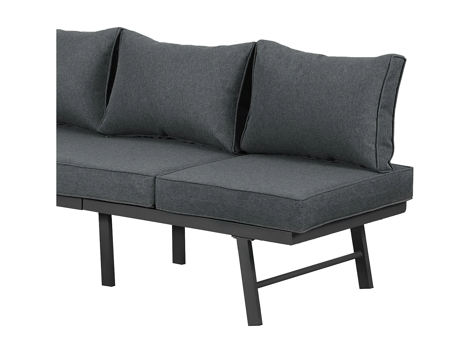 Ensemble salon de jardin en aluminium pour 5 - 6 personnes, canapé 2 coins, 1 table contenant 7 oreillers gris, 4 oreillers gris