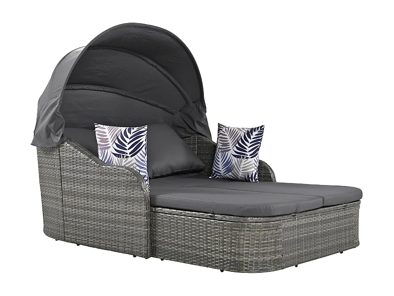 Ensemble salon de jardin en rotin PE avec auvent réglable terrasse en osier 24h / 24 salon double avec 4 coussins et coussins amovibles gris