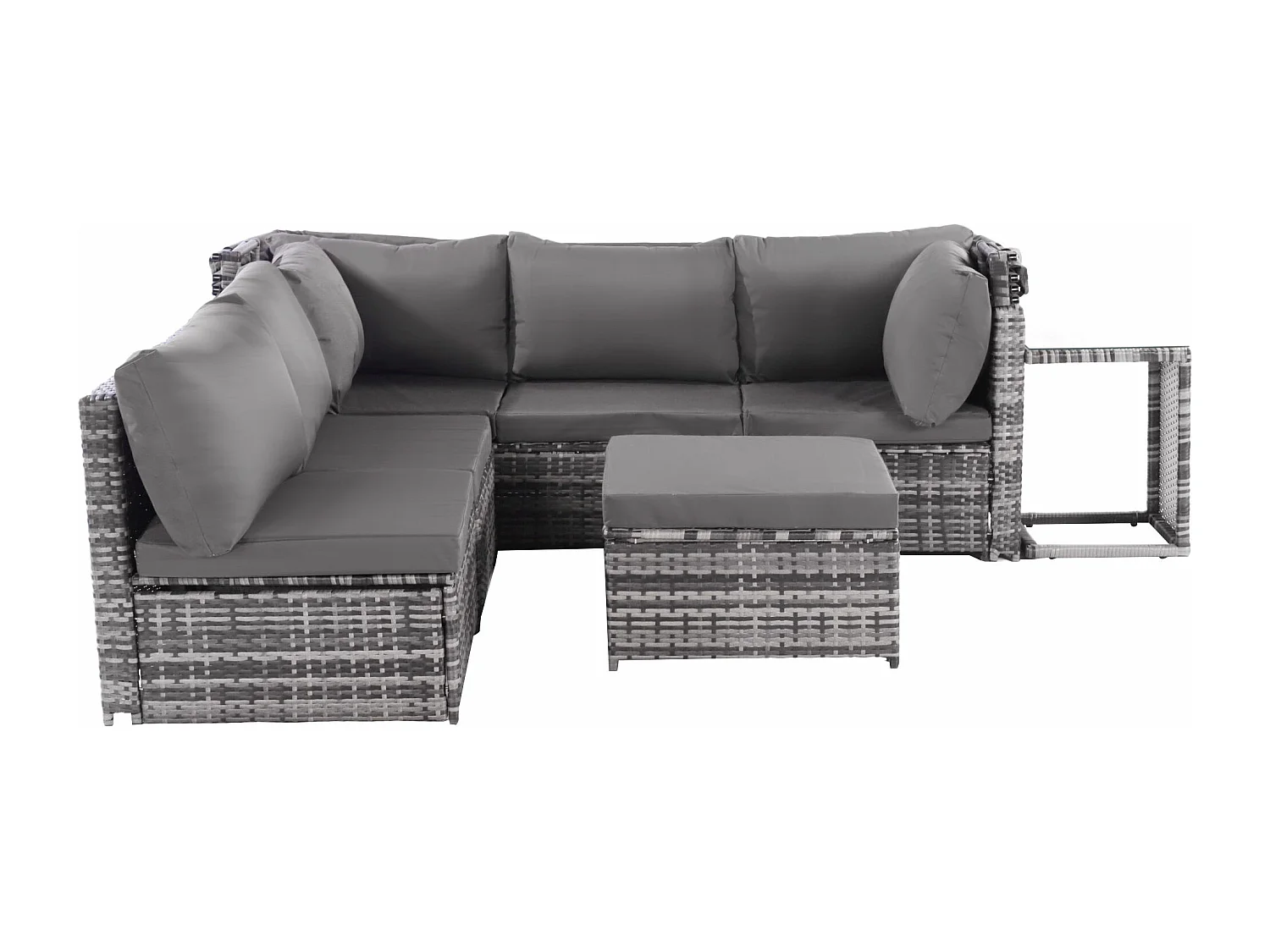 Ensemble salon de jardin en rotin Sunshine Island seat set, canapé avec toit ouvrant, tabourets, fauteuils et table, résistant aux intempéries, gris