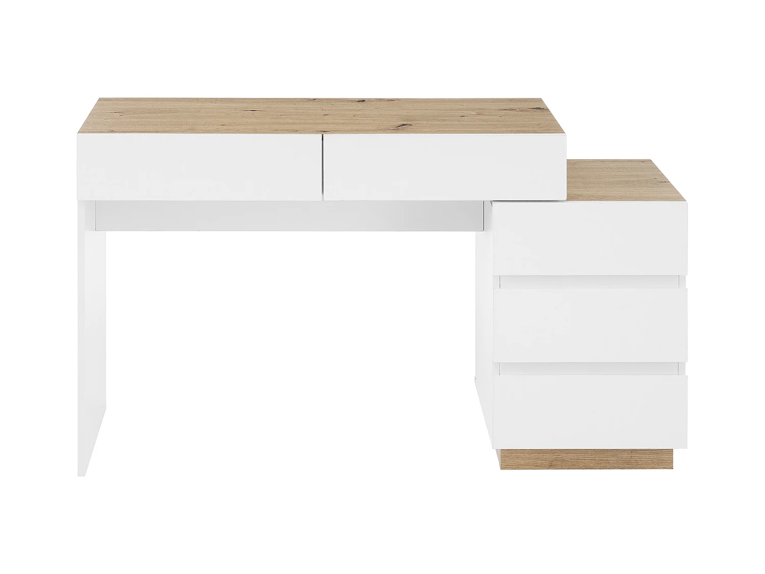 Vanité avec 5 tiroirs, avec fonction de rangement, panneau de particules E1, blanc + chêne