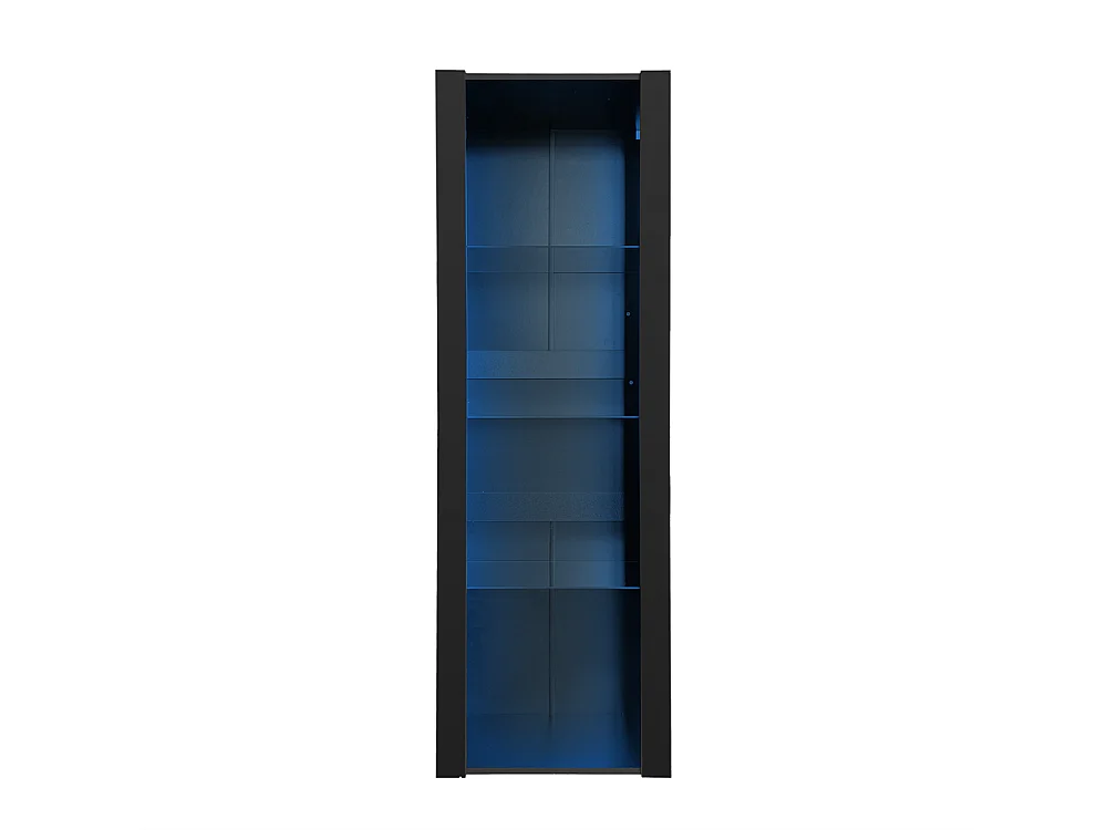 Vitrine noire avec éclairage LED, 3 compartiments en verre, 55 * 38 * 166cm,