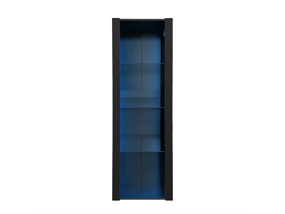 Vitrine noire avec éclairage LED, 3 compartiments en verre, 55 * 38 * 166cm,