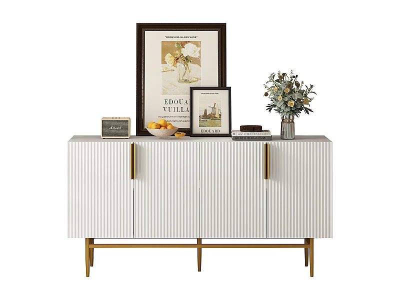 Buffet moderne et élégant 4 portes avec poignées en métal doré buffet armoire pour salle à manger, salon, Chambre, couloir (blanc)