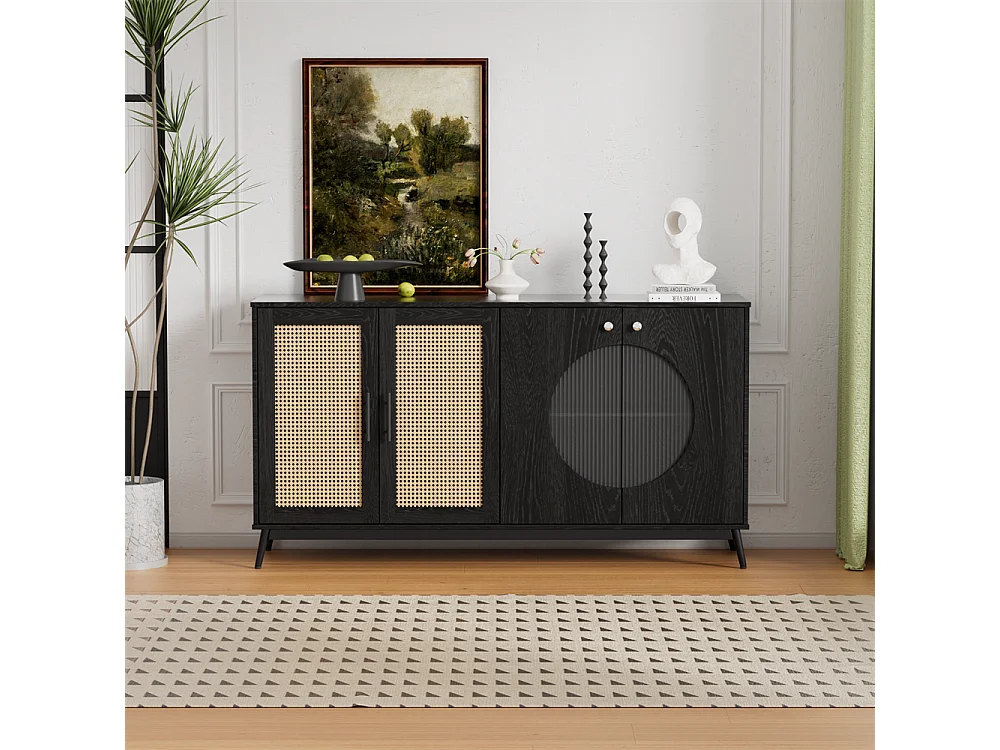 Panneau latéral de porte en verre de rotin, porte semi - circulaire, meubles de rangement de haute qualité