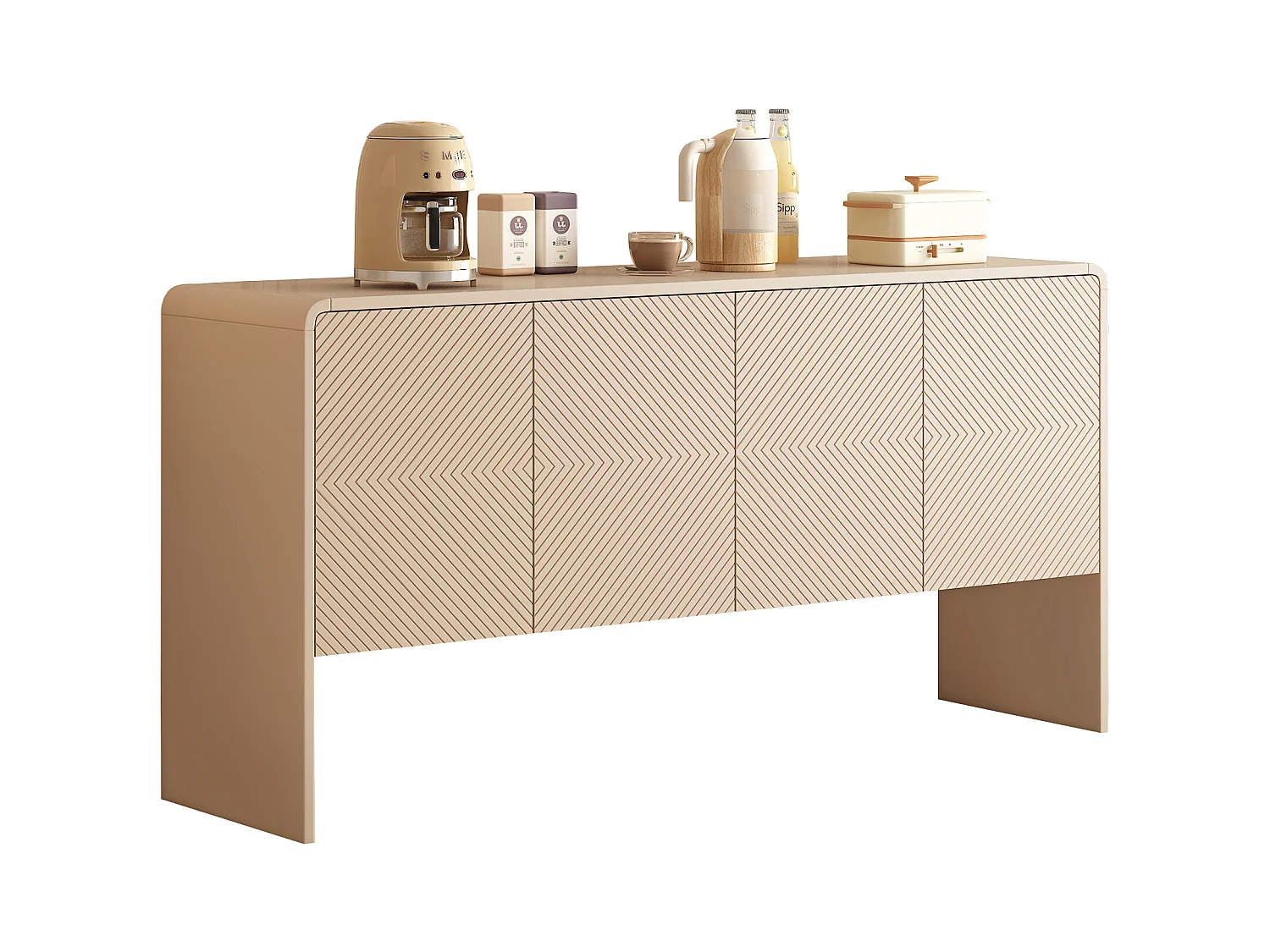 Grand casier de style minimaliste avec 4 portes et siège arrière pour le salon et l'entrée (crème Abricot)