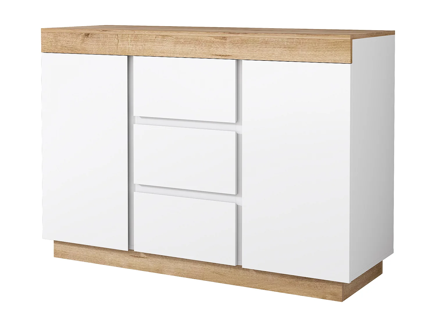 Casier avec 3 tiroirs et 2 portes avec fonction de rangement pour chambre à coucher et Salon Blanc + chêne