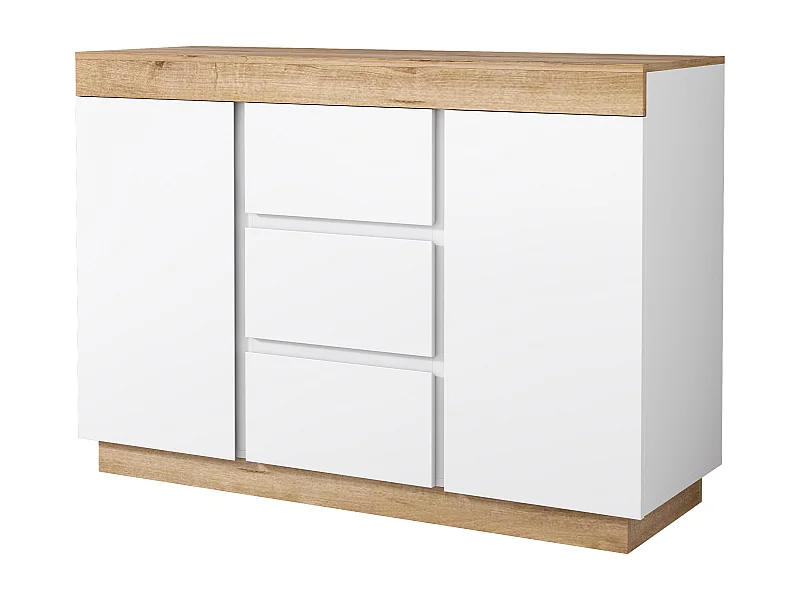 Casier avec 3 tiroirs et 2 portes avec fonction de rangement pour chambre à coucher et Salon Blanc + chêne