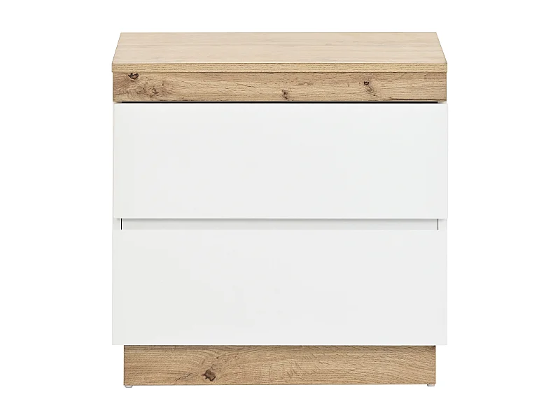 Table de chevet avec deux tiroirs avec fonction de rangement E1 panneau de particules blanc + chêne
