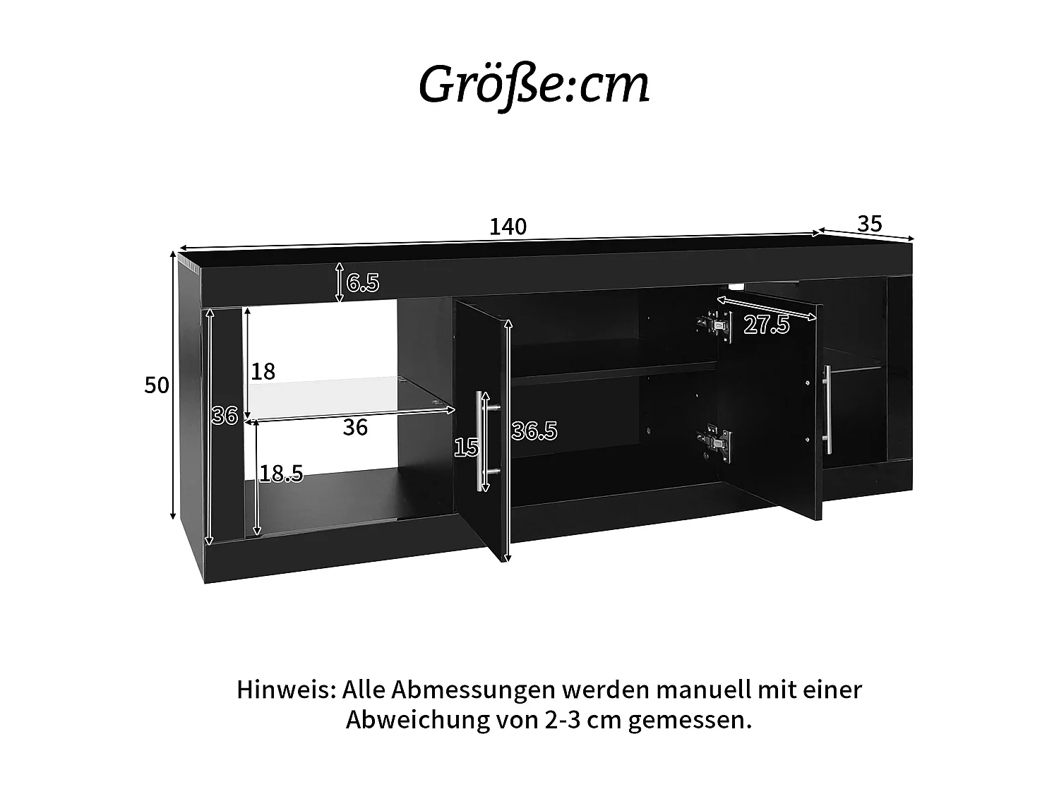 Support TV noir moderne pour téléviseurs de 60 pouces; 16 couleurs LED, contrôle Bluetooth; Avec porte d'armoire, étagères, charnières silencieuses