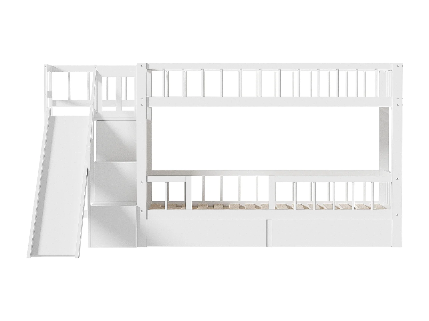 Lit superposé pour enfant blanc 90 * 200 en bois massif avec toboggan et escalier avec 2 tiroirs sans matelas