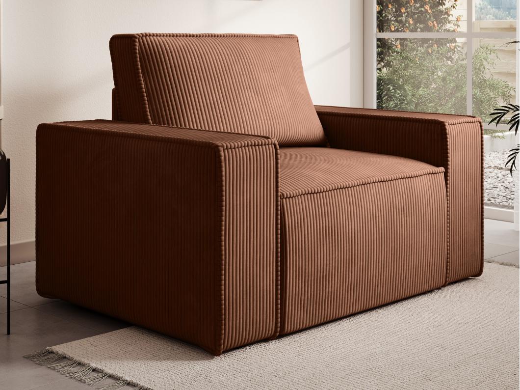 Fauteuil en velours côtelé terracotta foncé AMELIA