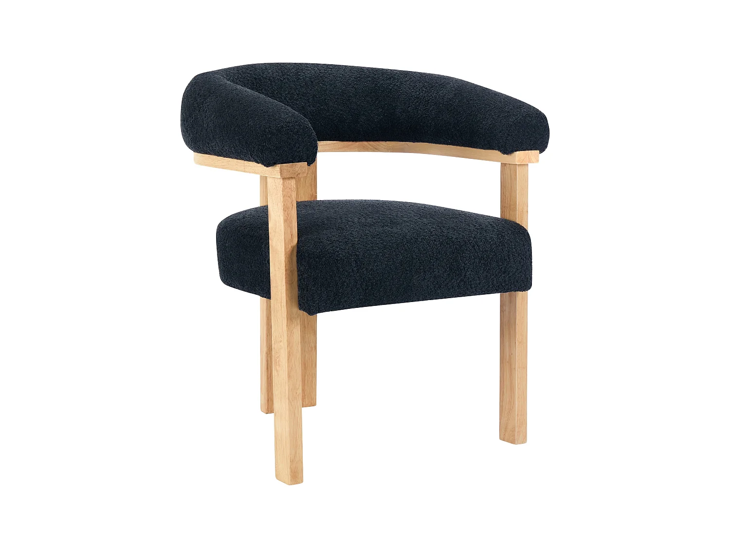 Silla con reposabrazos en tejido bouclé y madera de hévea - Negro y natural - LIVELIA de Pascal MORABITO
