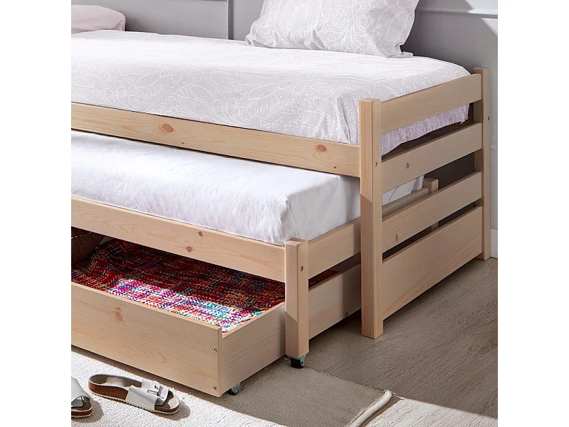 Letto triplo a nido in legno bianco lavato 90x200 cm