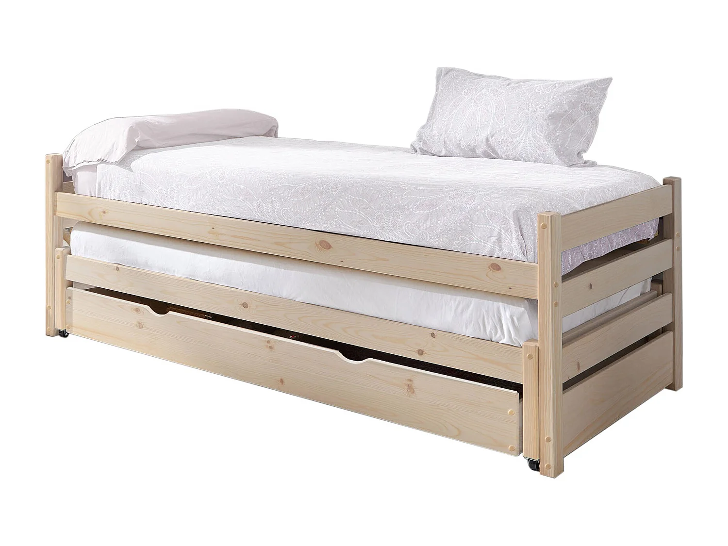 Letto triplo a nido in legno bianco lavato 90x200 cm
