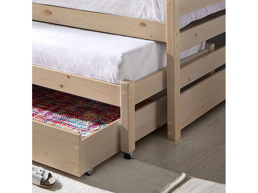 Letto triplo a nido in legno bianco lavato 90x200 cm