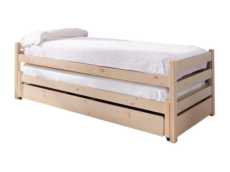 Letto triplo a nido in legno bianco lavato 90x200 cm