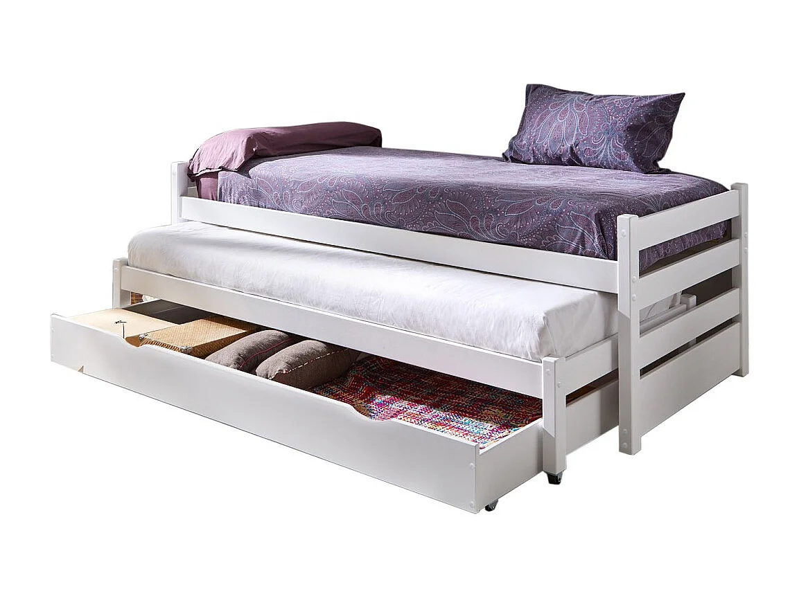 Cama nido tripla em madeira branca 90x200 cm