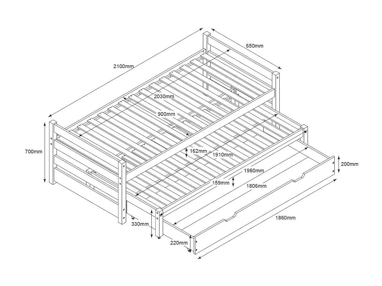 Cama nido tripla em madeira branca 90x200 cm