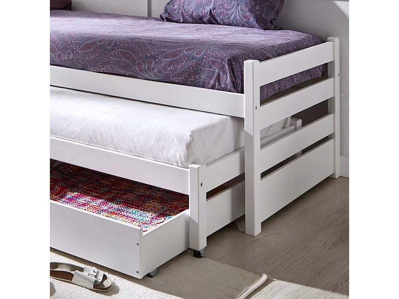 Letto triplo a nido in legno bianco 90x200 cm