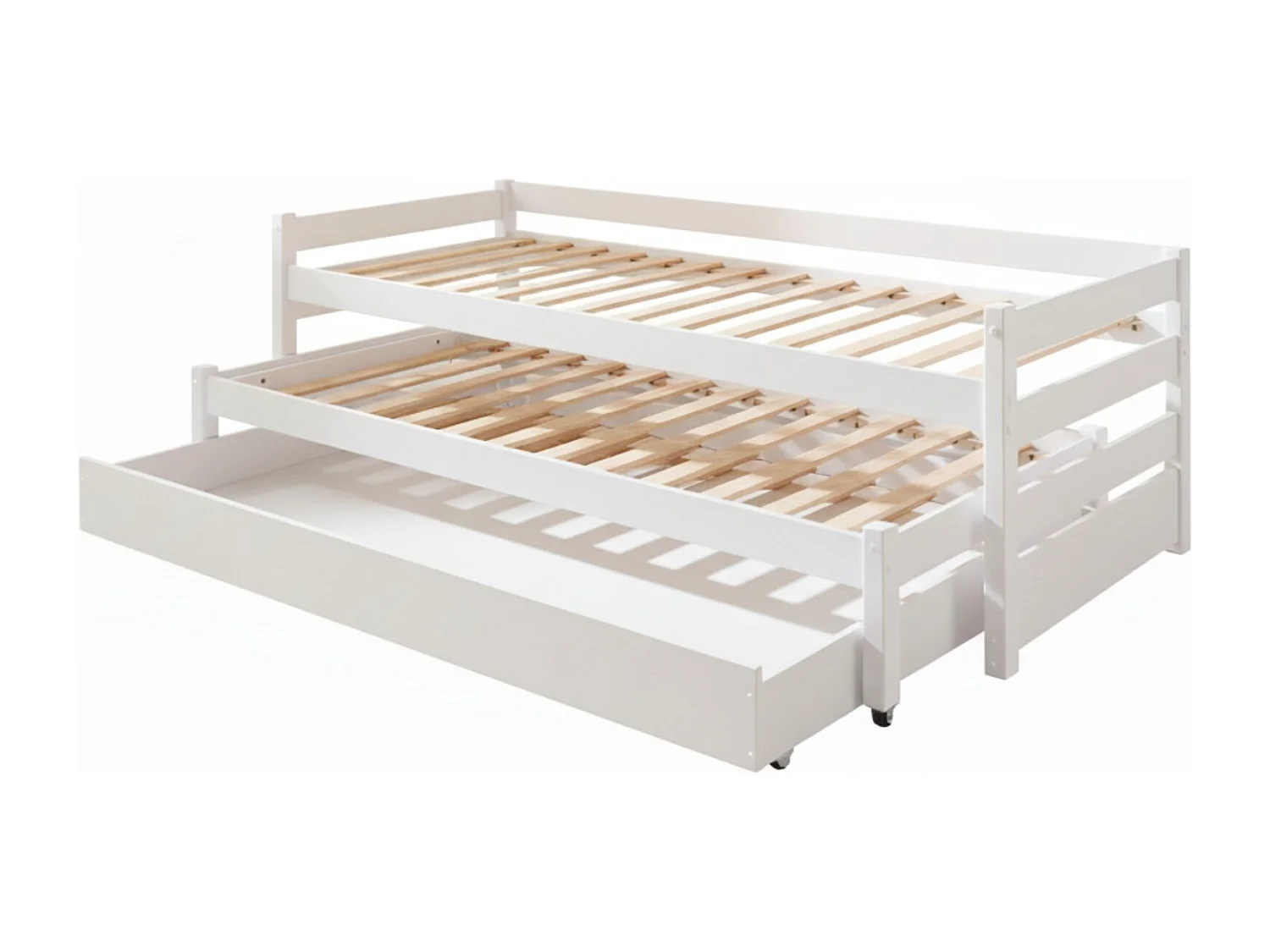 Dreierbett aus Holz, weiß 90x200 cm