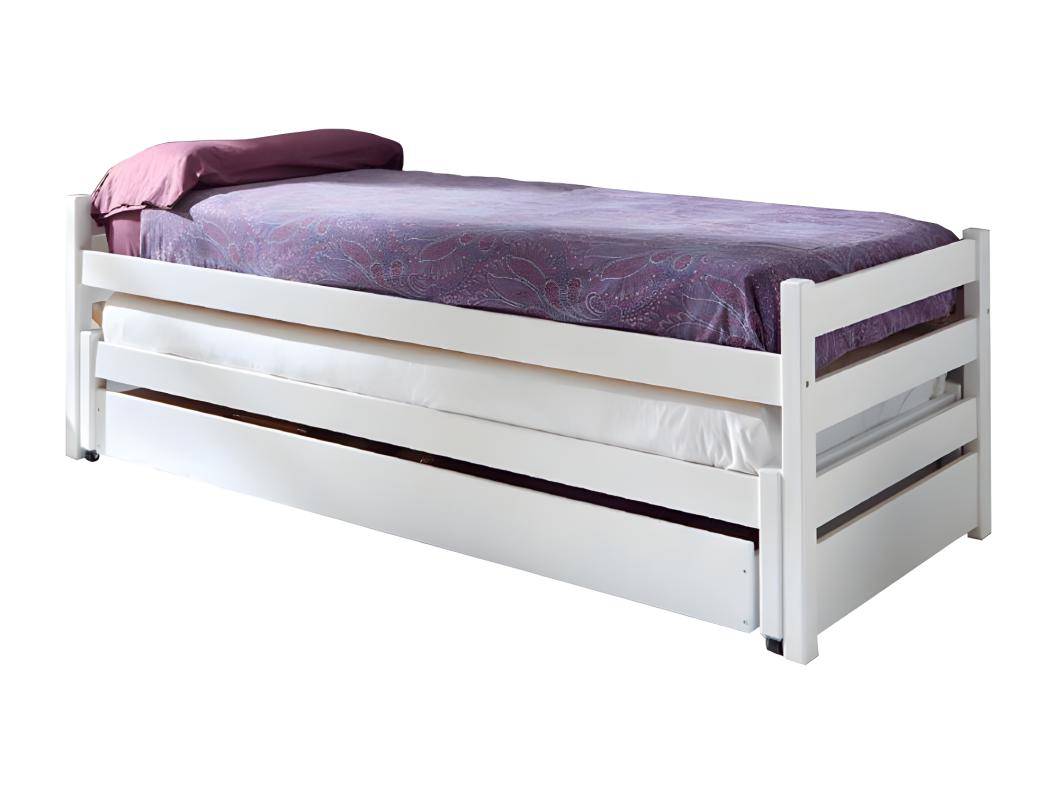 Lit gigogne triple en bois blanc 90x200 cm