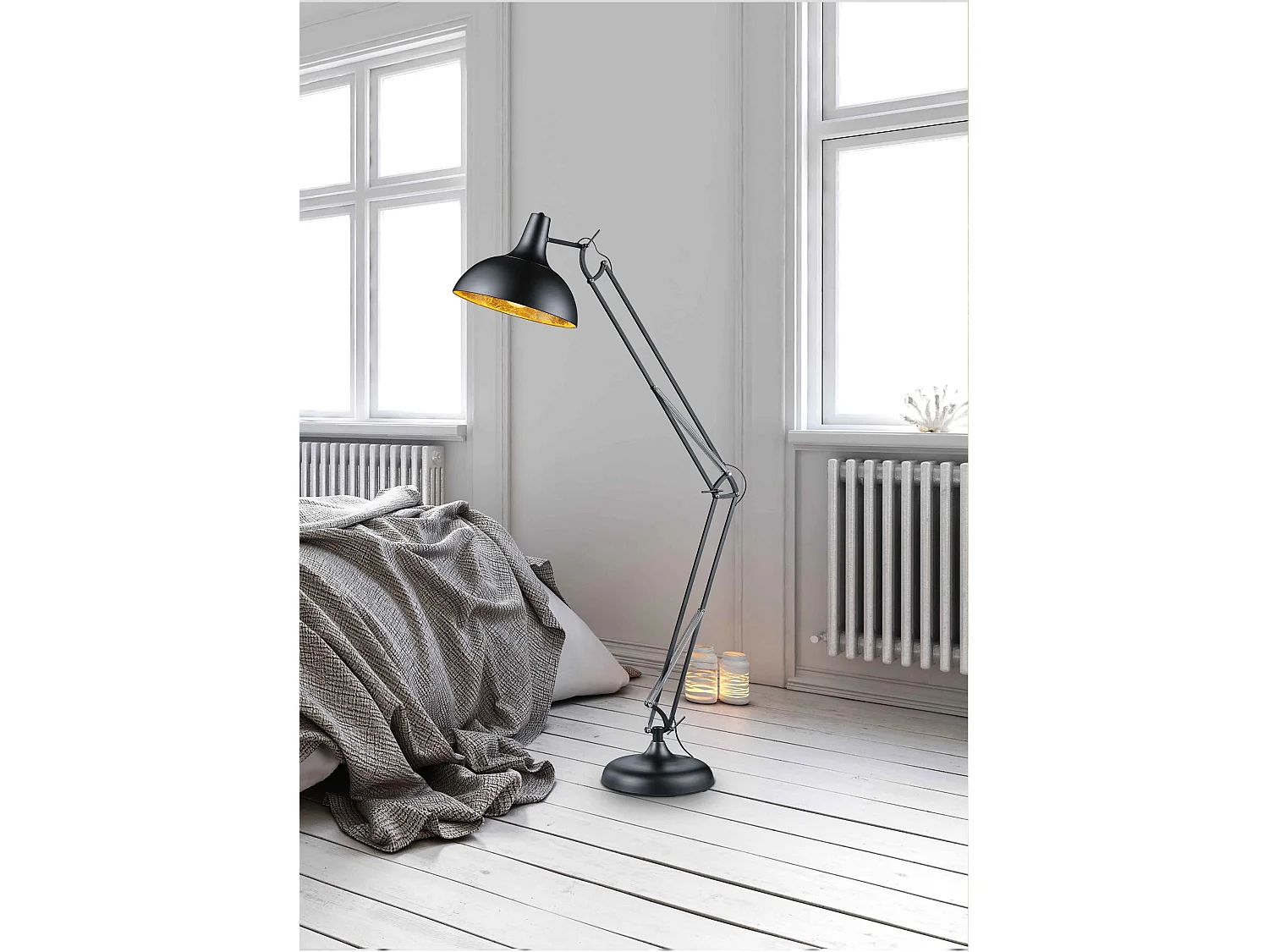 Piantana architetto, metallo, nero e oro, H 180 cm, Salvador