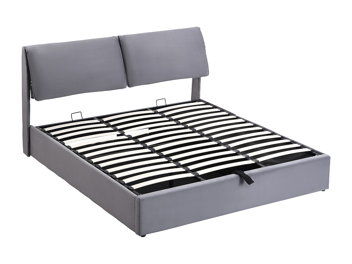 Lit Enfant 90x200 Avec Rangement Hydraulique - Velours Beige, Motif Chat, Sommier Lattes