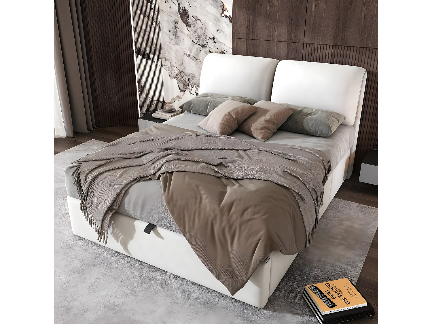 Cama acolchoada para adulto 180 x 1221 cm, sem cabeceira, com faixa LED (monocromática), base com suspensão hidráulica, bege.