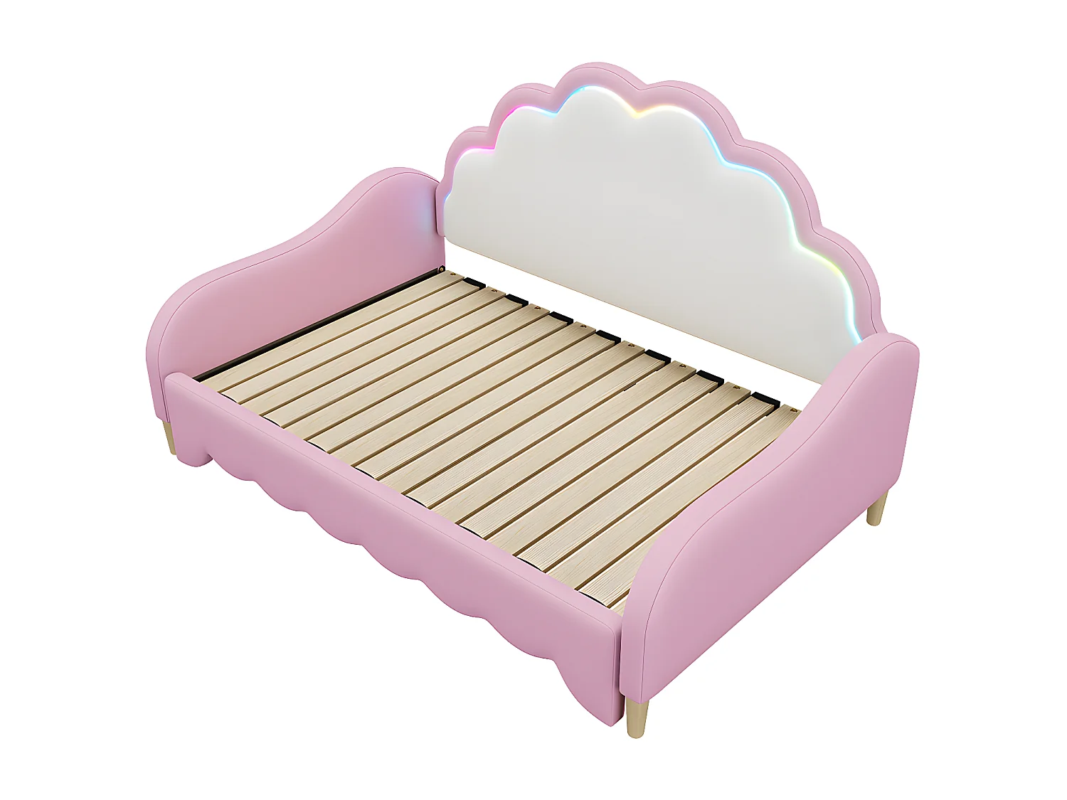 Canapé-lit 140*200cm, convertible en lit plat, tête de lit avec lumière d'ambiance, complet avec matelas, télécommande,Rose