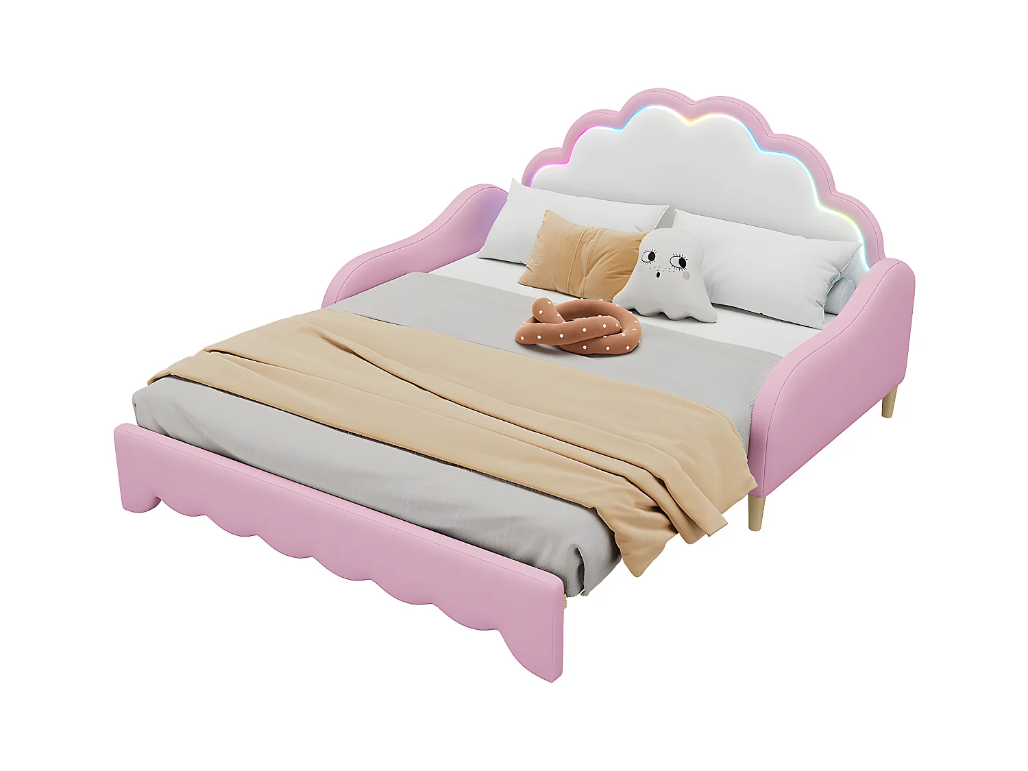 Canapé-lit 140*200cm, convertible en lit plat, tête de lit avec lumière d'ambiance, complet avec matelas, télécommande,Rose