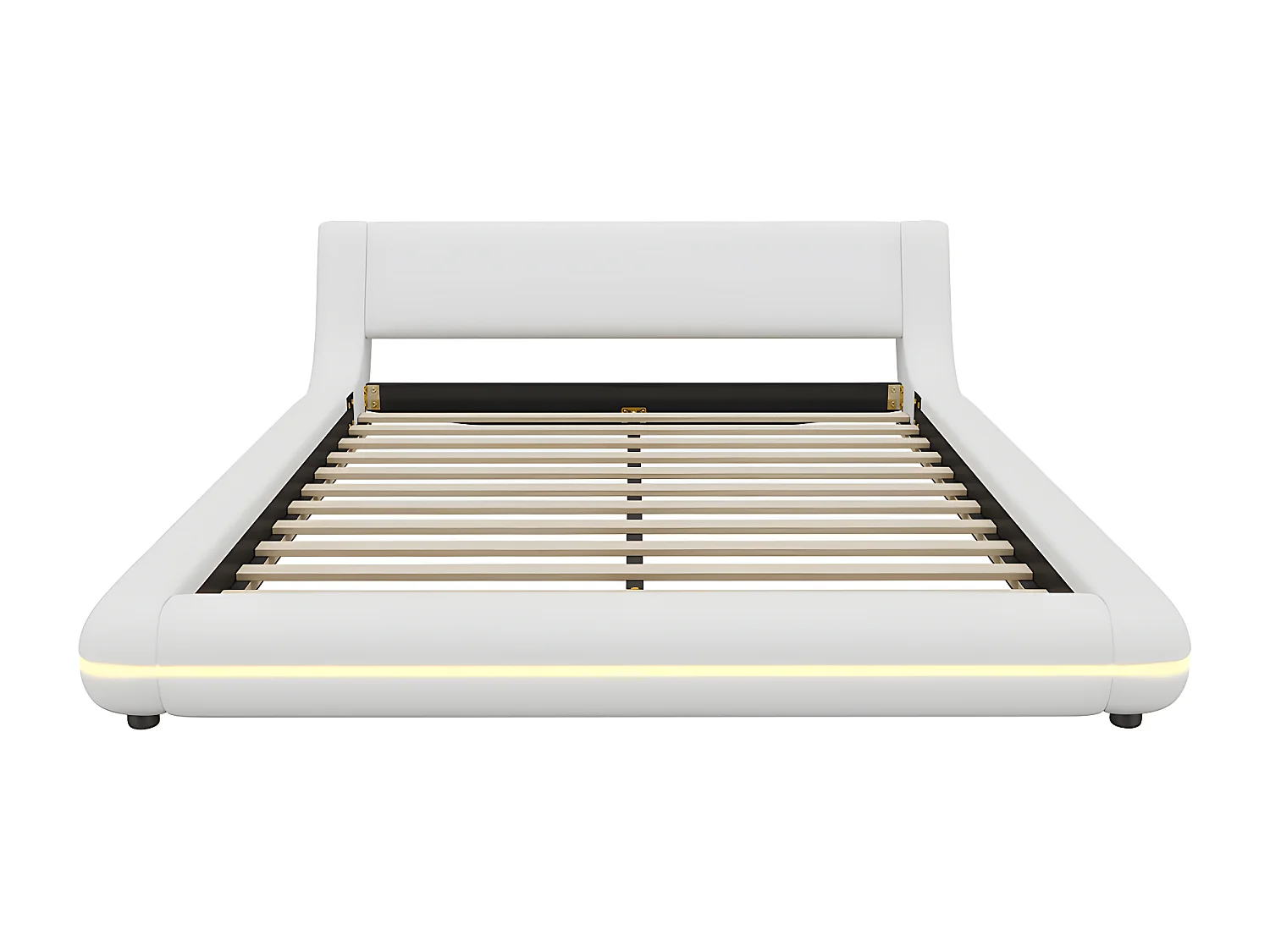 Lit plat 140X200cm, lit de sol, PU, lumière d'ambiance LED, télécommande 24 touches, blanc