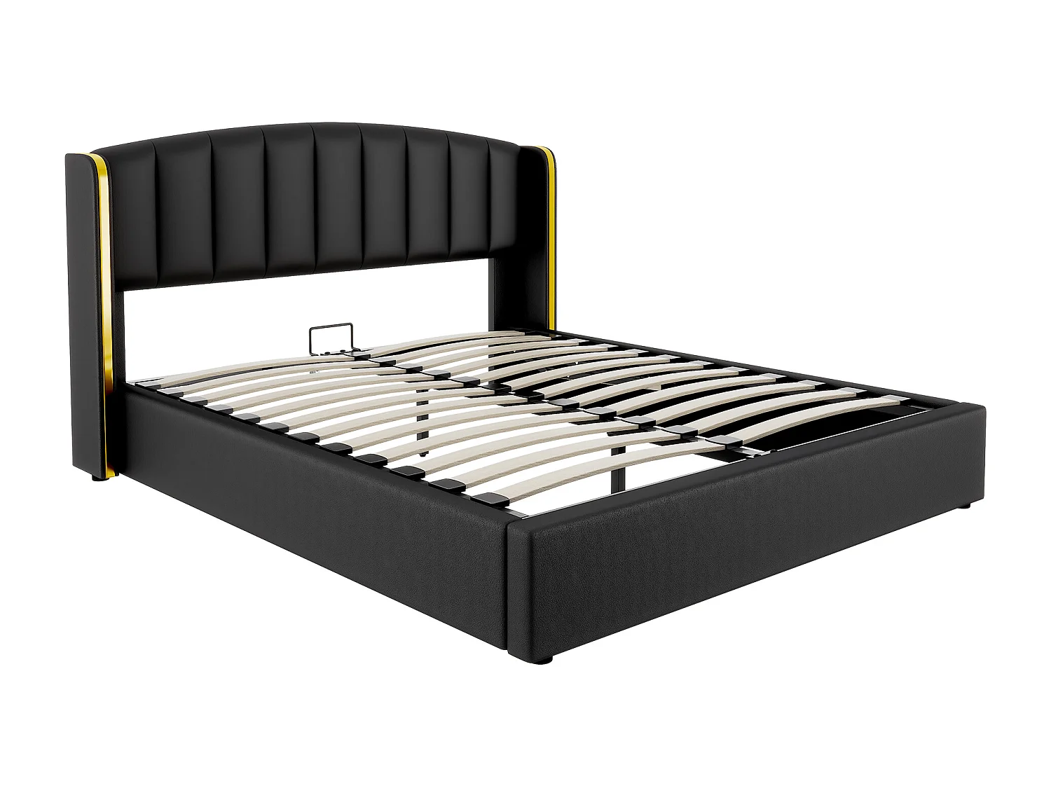 Lit rembourré Noir 180 * 200, boîte de rangement, pu, avec cadre à lattes et tête de lit, sans matelas