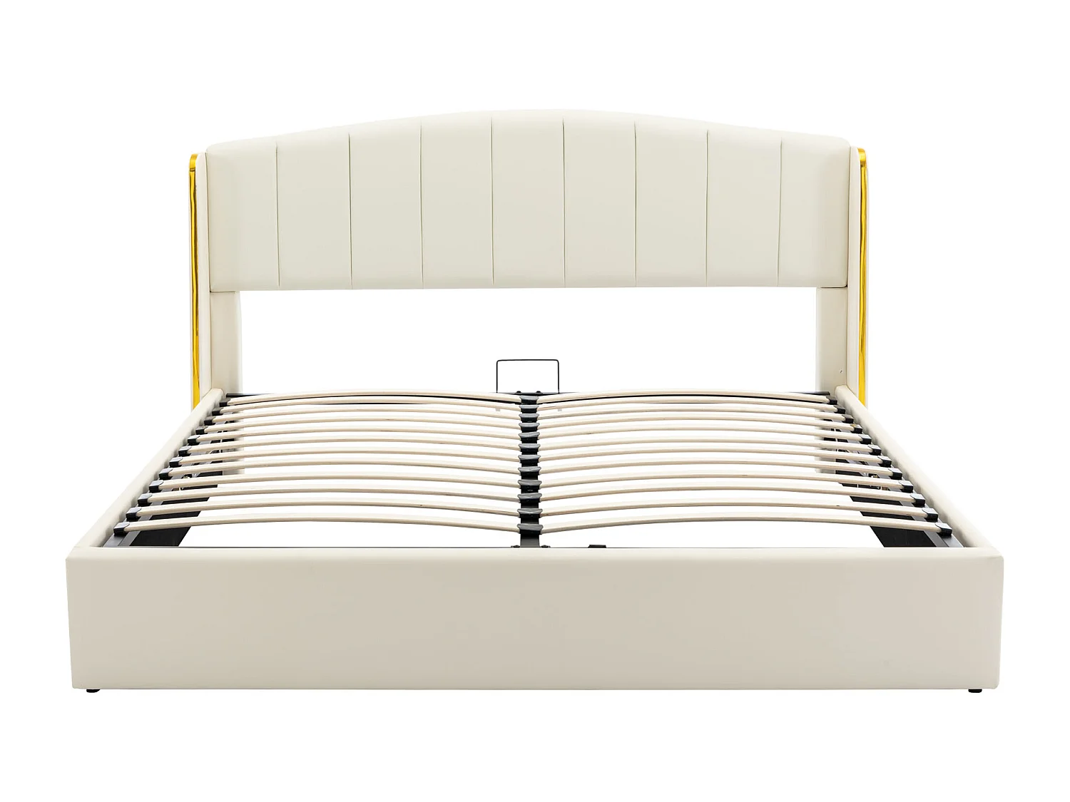 Lit rembourré crème 180 * 200, boîte de rangement, pu, avec cadre à lattes et tête de lit, sans matelas