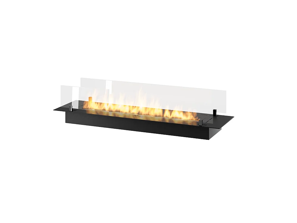 Brûleur insert bioéthanol 120cm en inox noir, à encastrer ou à poser, 4 litres avec verres inclus