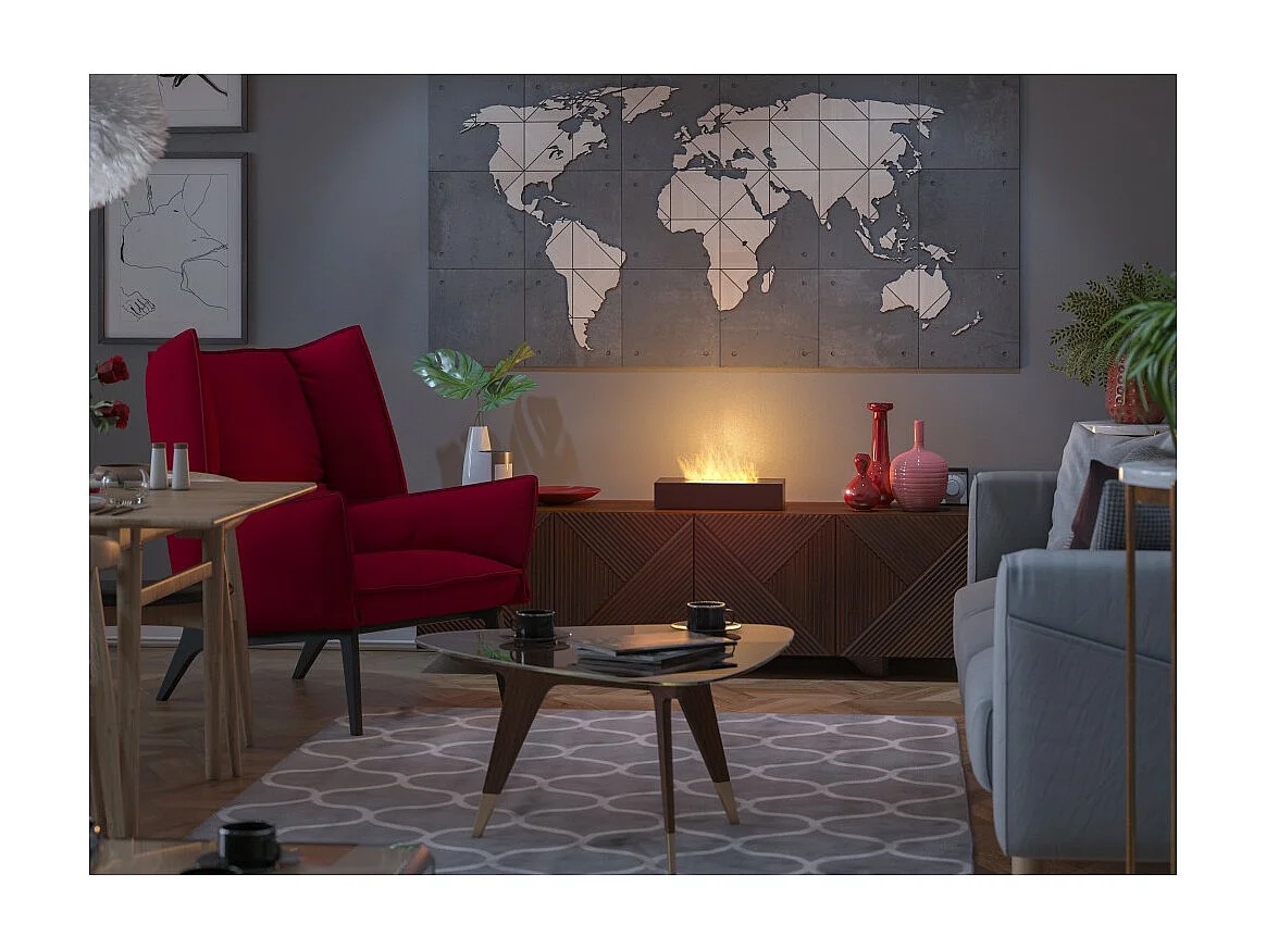 Brûleur au bioéthanol avec insert de plan de travail en acier inoxydable noir mat 40cm